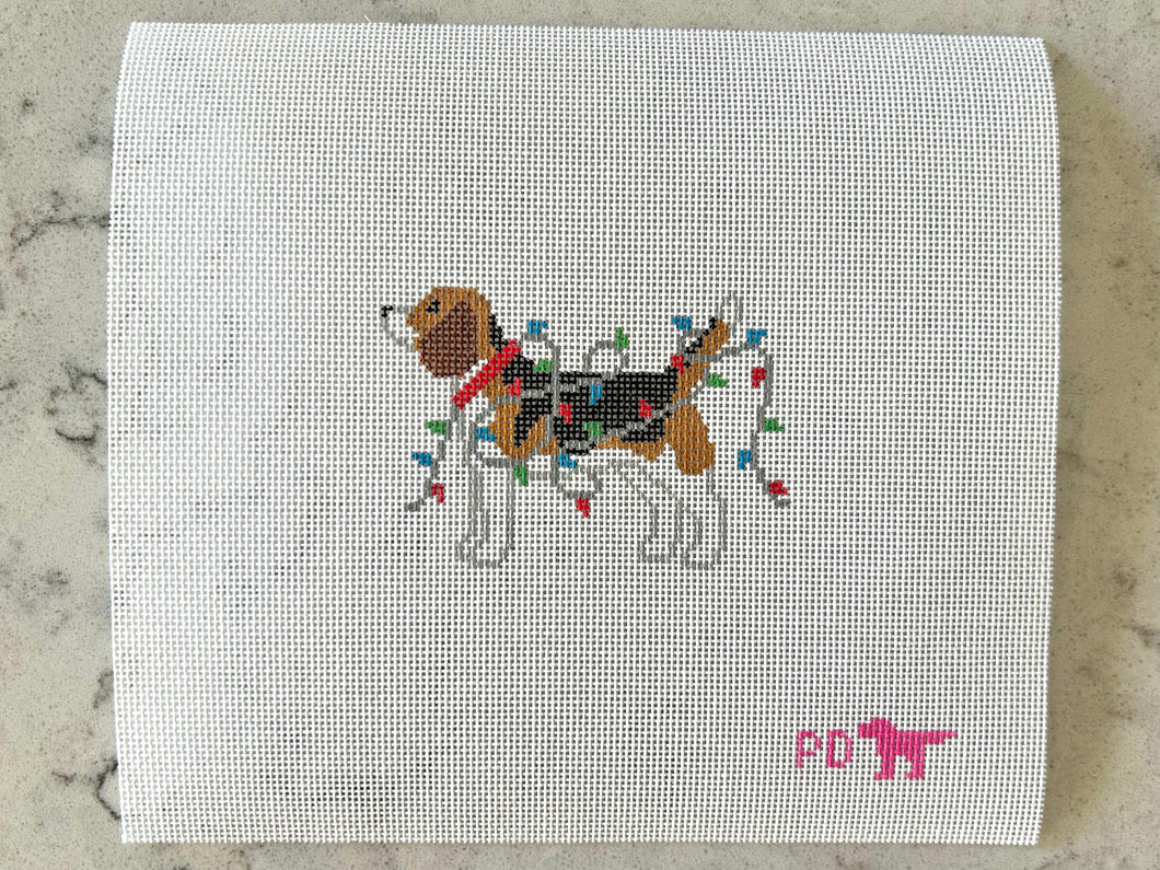 Beagle Wrapped in Lights